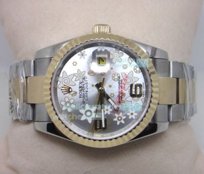 Highest Quality Replica Rolex Datejust Silver Flower Face 2-Tone Case Watch